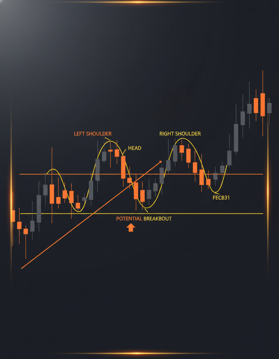 Gráfico de candlestick com suportes, resistências e tendência de alta em estilo dark fintech
