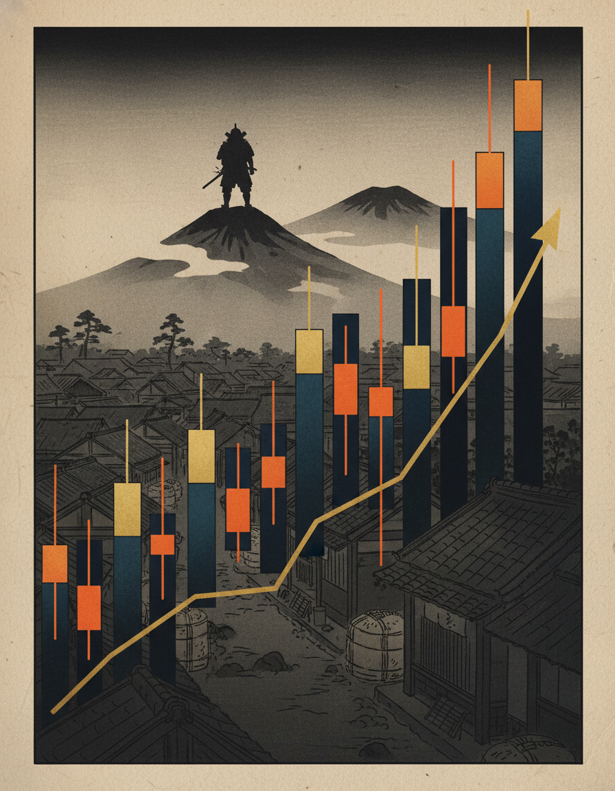 Fusão entre Japão histórico e gráfico de candlestick moderno