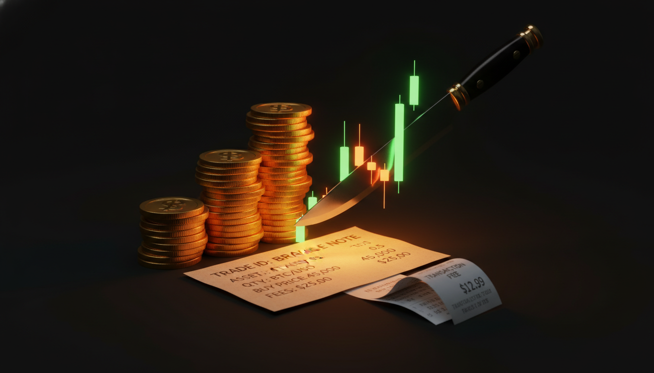 Moedas empilhadas com gráfico de candlestick ao fundo representando custos operacionais
