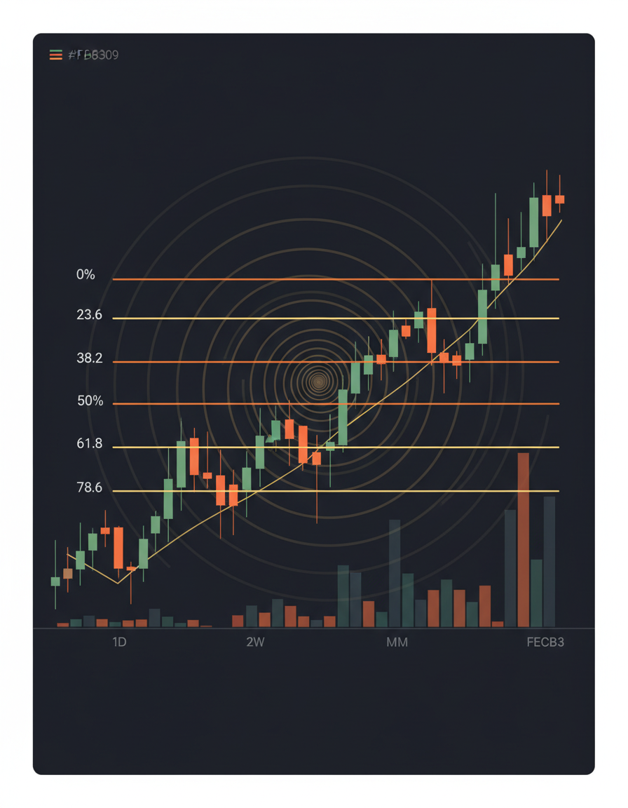 Gráfico de candlestick com níveis de retração de Fibonacci