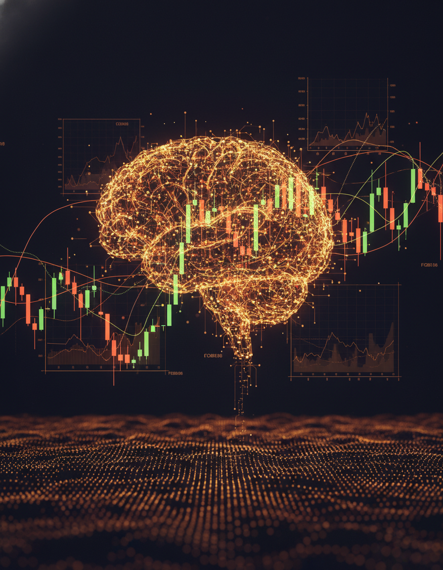 Rede neural digital analisando dados de trading com fluxos luminosos
