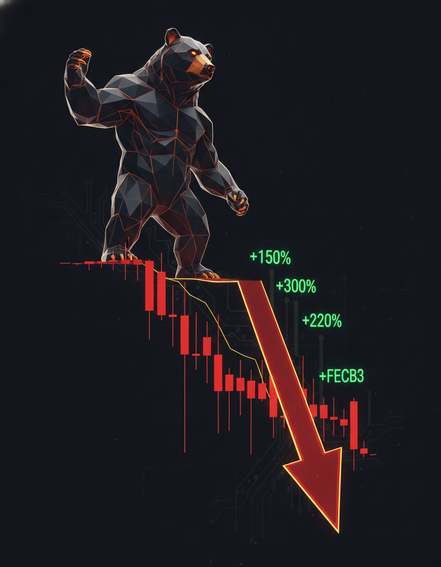 Bear dominando um gráfico de candlestick em queda livre