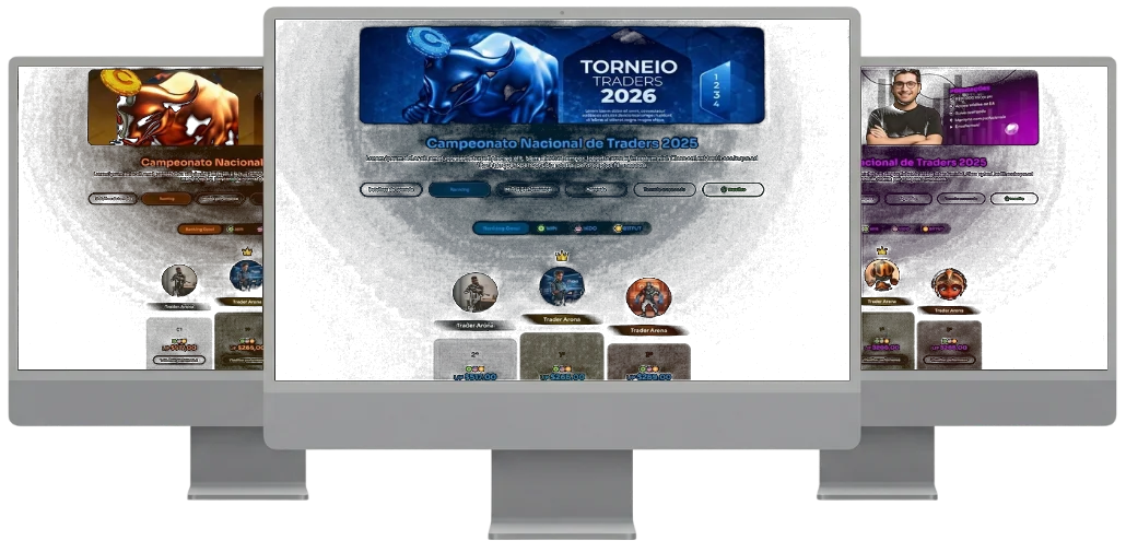 3 telas da Trade Arena: torneios, campeonato e perfil